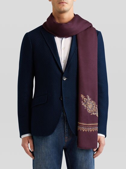 SILK AND CASHMERE SCARF WITH PAISLEY EMBROIDERY