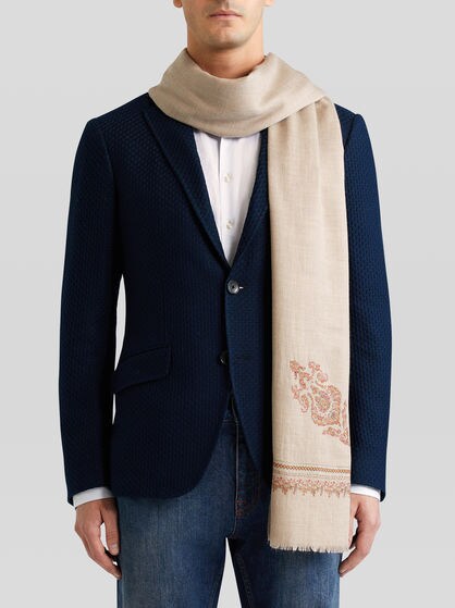 SILK AND CASHMERE SCARF WITH PAISLEY EMBROIDERY