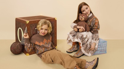 one little boy and one little girl wearing FLORAL PAISLEY WOOL JUMPER