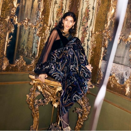 Model wearing an Etro Holiday long dress