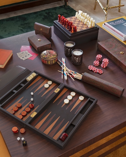 Etro home accessories with chess table, other board games and candles