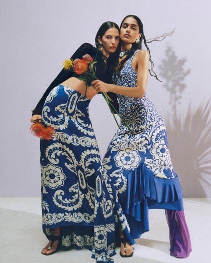 Two models wearing Etro SS25 runway collection