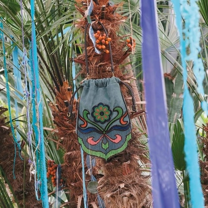 SMALL SUEDE KALISPERA BAG WITH BEADS AND FRINGES