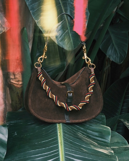 Etro Pony Bag in brown suede with ss26 runway handlebag