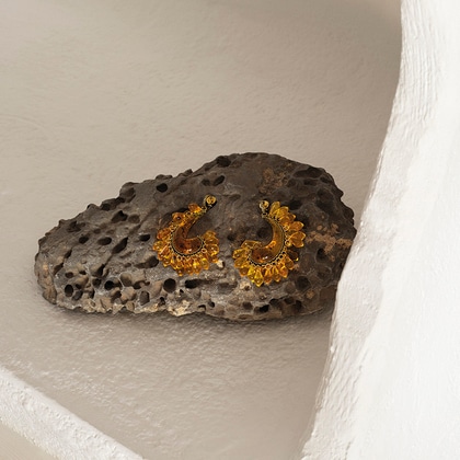Orange paisley earrings with droplets