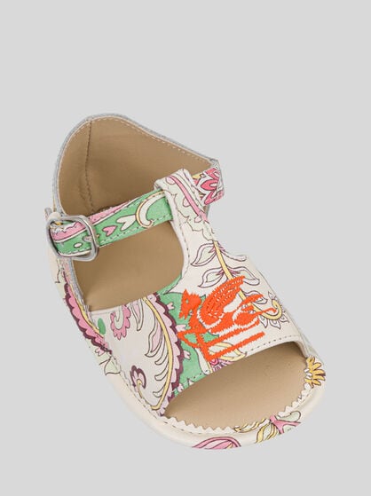 LEATHER SANDALS WITH FLORAL PAISLEY PRINT