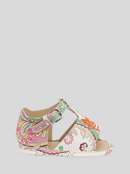 LEATHER SANDALS WITH FLORAL PAISLEY PRINT
