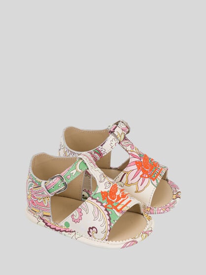 LEATHER SANDALS WITH FLORAL PAISLEY PRINT