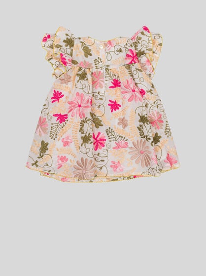 DRESS WITH EMBROIDERED FLORAL MOTIF