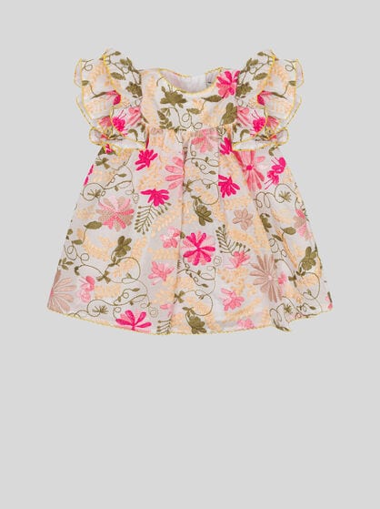 DRESS WITH EMBROIDERED FLORAL MOTIF