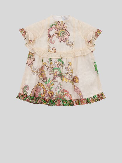 SILK-BLEND DRESS WITH PLACED PRINT