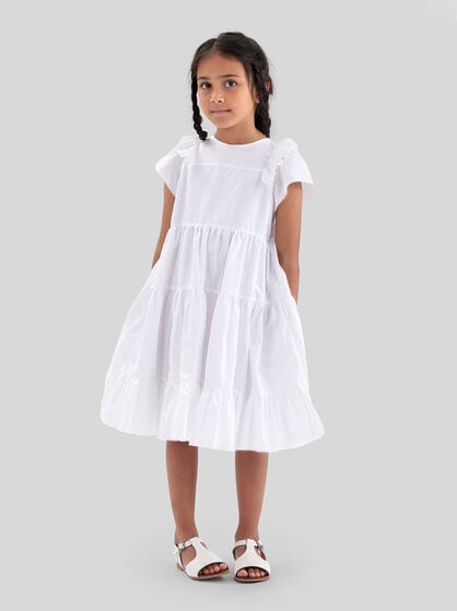 PURE COTTON DRESS WITH LACE RUFFLES