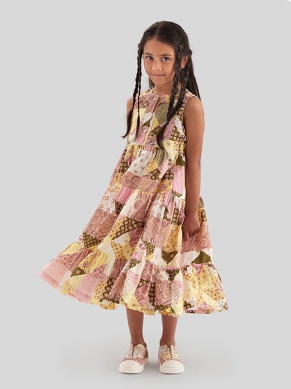 DRESS WITH COTTAGE-STYLE PATCHWORK EFFECT