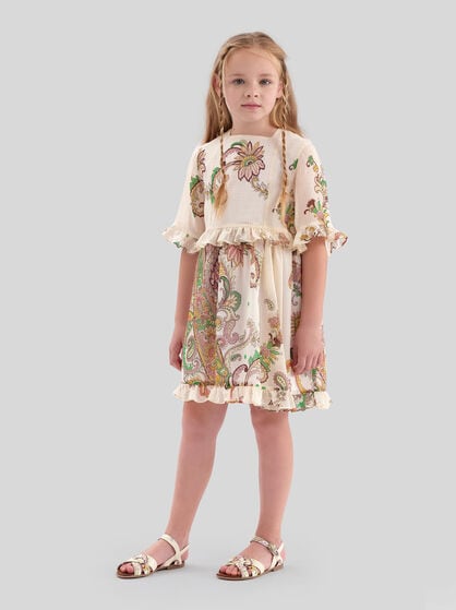 SILK-BLEND DRESS WITH PLACED PRINT