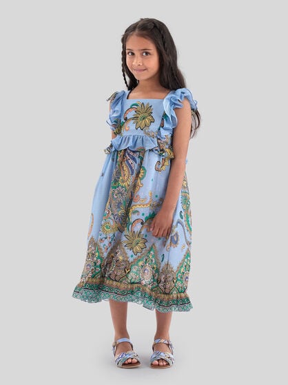 SILK-BLEND DRESS WITH PLACED PRINT