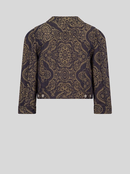 CROPPED JACKET WITH GOLD DAMASK JACQUARD MOTIF