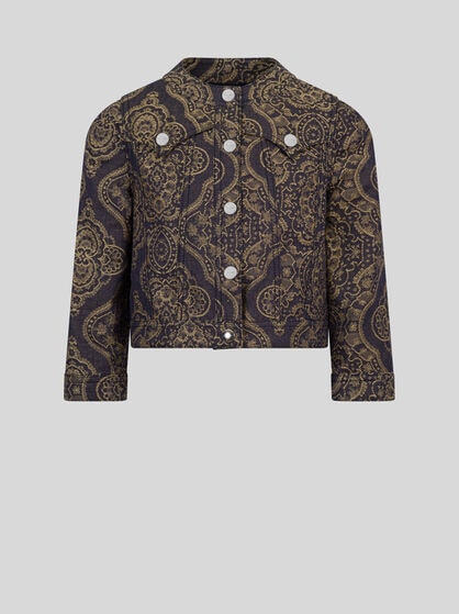 CROPPED JACKET WITH GOLD DAMASK JACQUARD MOTIF