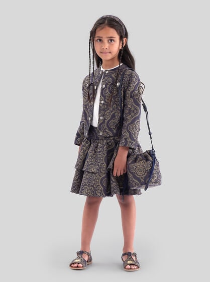 CROPPED JACKET WITH GOLD DAMASK JACQUARD MOTIF