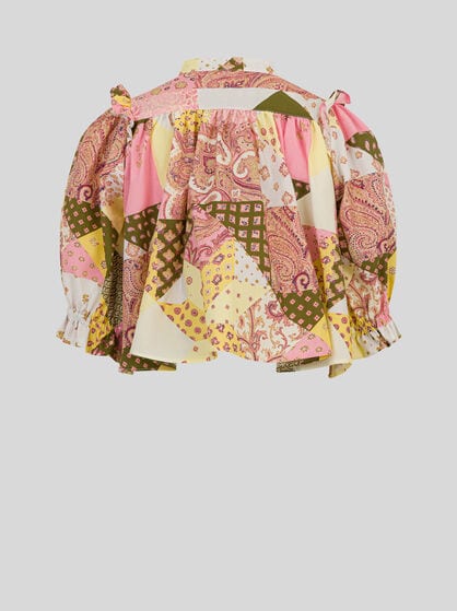 MANDARIN-COLLAR PATCHWORK SHIRT