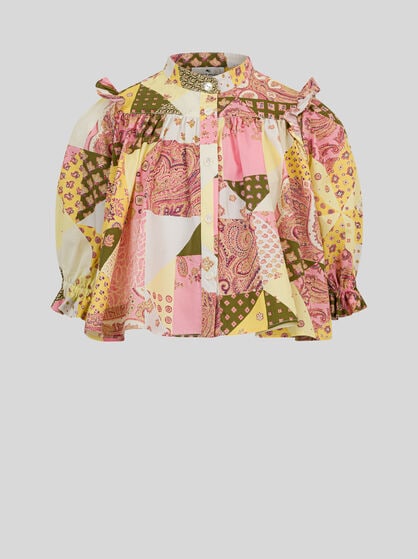 MANDARIN-COLLAR PATCHWORK SHIRT