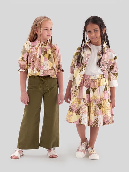 MANDARIN-COLLAR PATCHWORK SHIRT