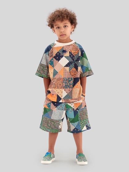 FLEECE SHORTS WITH PATCHWORK PRINT