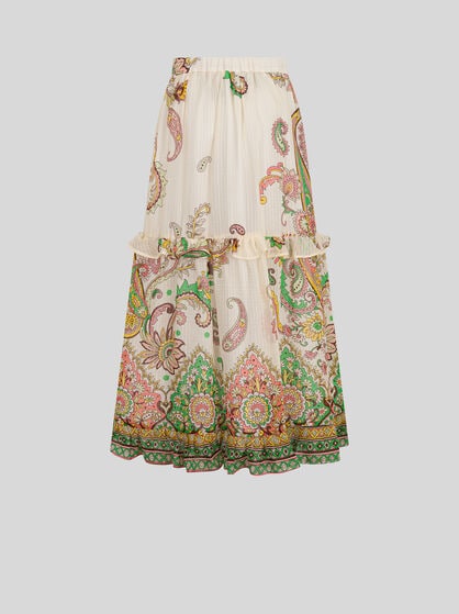 SILK-BLEND SKIRT WITH PAISLEY PRINT