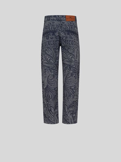 PAISLEY JACQUARD DENIM STRAIGHT-CUT JEANS