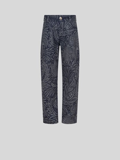 PAISLEY JACQUARD DENIM STRAIGHT-CUT JEANS