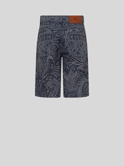 PAISLEY JACQUARD DENIM SHORTS