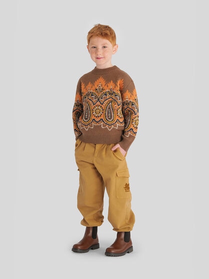 COTTON CARGO TROUSERS WITH CHEVRON PATTERN