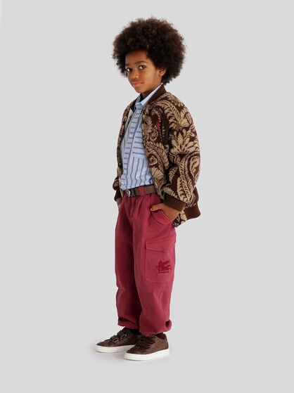 COTTON CARGO TROUSERS WITH CHEVRON PATTERN