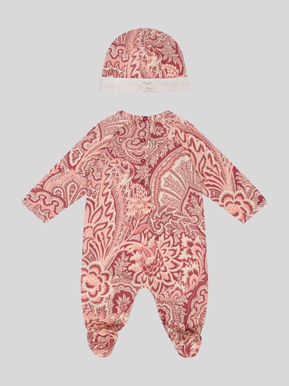 FLORAL-PRINT ONESIE AND HAT SET