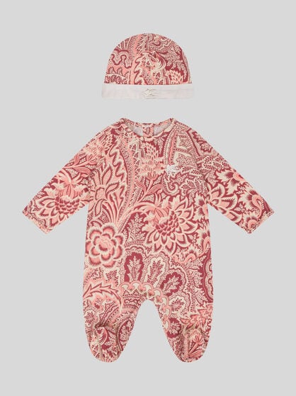 FLORAL-PRINT ONESIE AND HAT SET