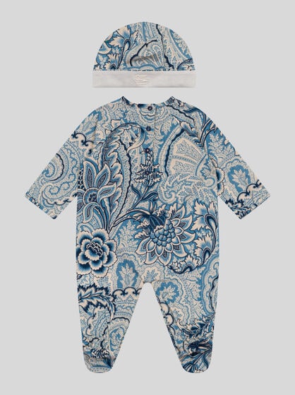 FLORAL-PRINT ONESIE AND HAT SET