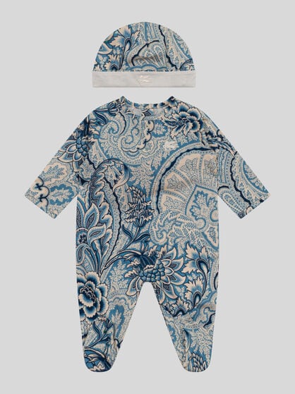 FLORAL-PRINT ONESIE AND HAT SET