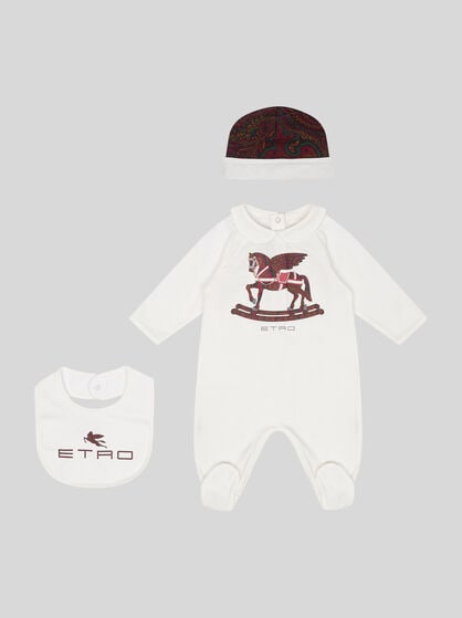 ONESIE, HAT AND BIB SET WITH PEGASO