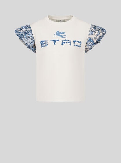 COTTON JERSEY T-SHIRT WITH BRANDED FLORAL PRINT