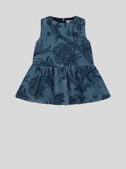 VELVET DRESS WITH LEAFY PRINT