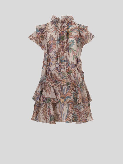 DRESS IN LIGHTWEIGHT CREPON WITH RUFFLES