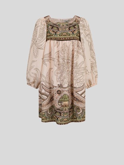 CREPON DRESS WITH PLACED EDGING