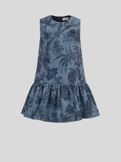 VELVET DRESS WITH LEAFY PRINT