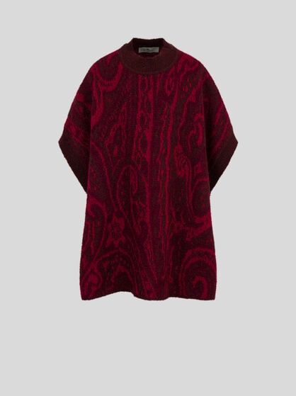 WOOL JACQUARD PONCHO WITH PAISLEY MOTIF