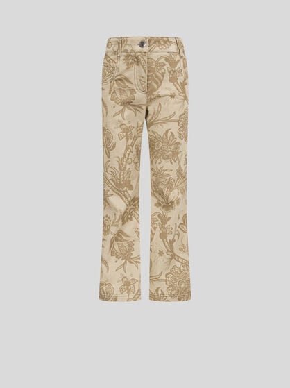 FLARED VELVET TROUSERS WITH LEAFY PRINT