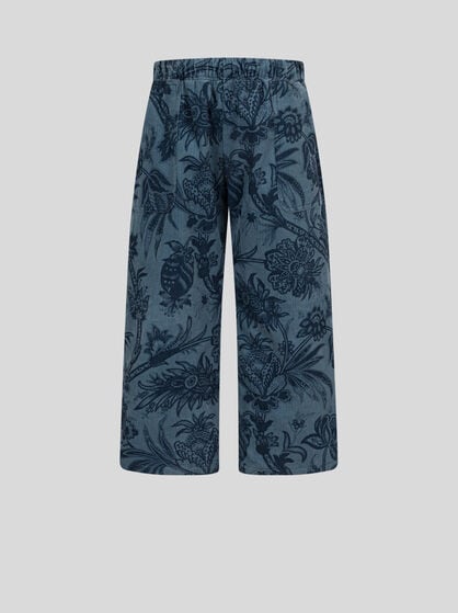 VELVET TROUSERS WITH LEAFY PRINT