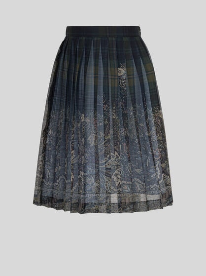 PLEATED MIDI SKIRT IN LIGHTWEIGHT CREPON WITH PLACED PRINT