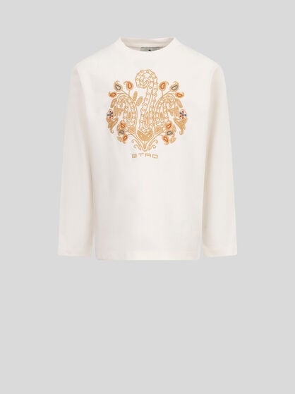 COTTON T-SHIRT WITH PAISLEY EMBROIDERY