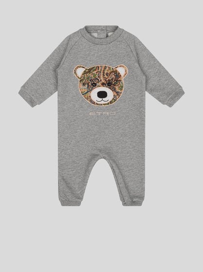 FLEECE ONESIE WITH INLAID TEDDY BEAR