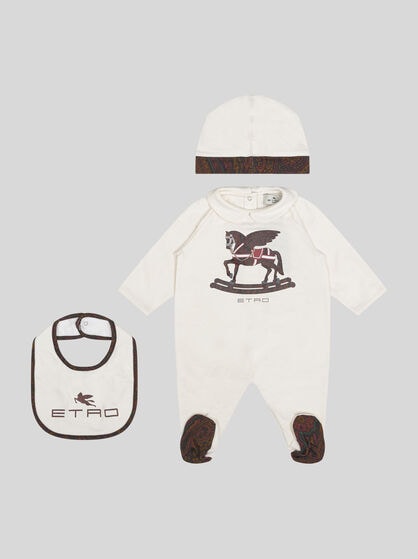ONESIE, HAT AND BIB SET WITH PEGASO