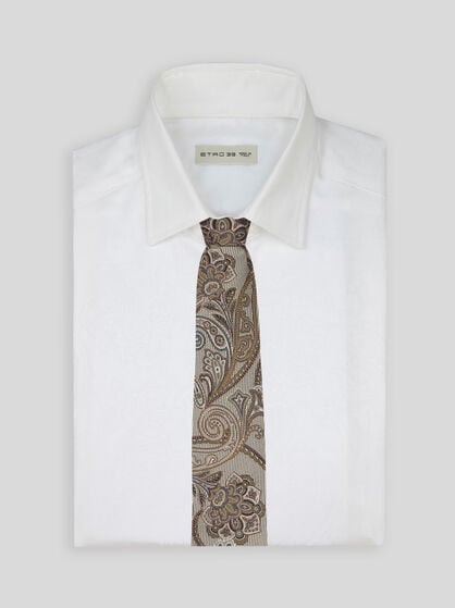 MICRO-STRIPED TIE WITH PAISLEY DETAILING